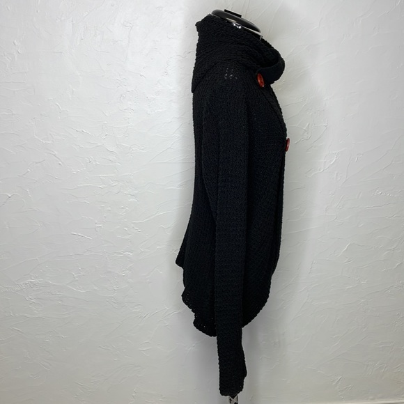 Wrap Style Black Asymmetrical Ribbed Knit Cowl Neck Sweater - Picture 6 of 10